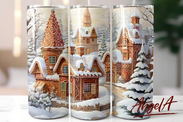 Gingerbread house PNG / Christmas 20 oz skinny Tumbler wrap Sublimation Angelina Semenova 