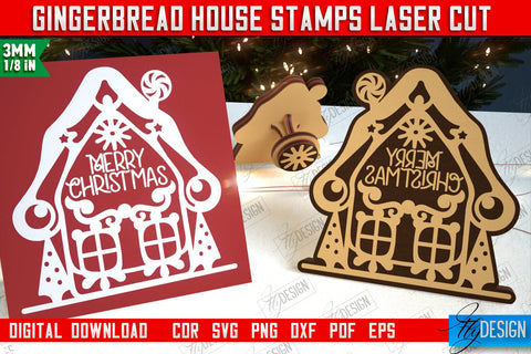 Gingerbread House Stamp Bundle | Christmas Stamp | Christmas Print | Template Stamp | CNC Files SVG Fly Design 