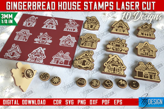 Gingerbread House Stamp Bundle | Christmas Stamp | Christmas Print | Template Stamp | CNC Files SVG Fly Design 