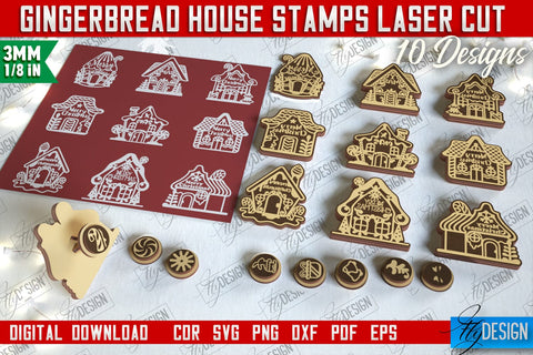 Gingerbread House Stamp Bundle | Christmas Stamp | Christmas Print | Template Stamp | CNC Files SVG Fly Design 