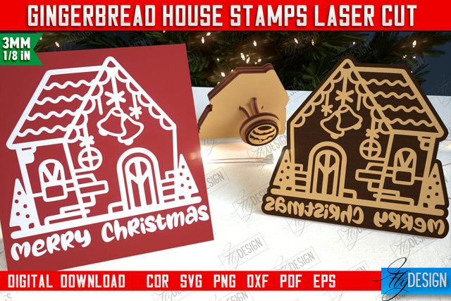 Gingerbread House Stamp | Christmas Stamp | Christmas Print | Template Stamp | CNC File SVG Fly Design 