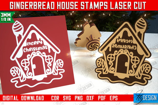 Gingerbread House Stamp | Christmas Stamp | Christmas Print | Template Stamp | CNC File SVG Fly Design 
