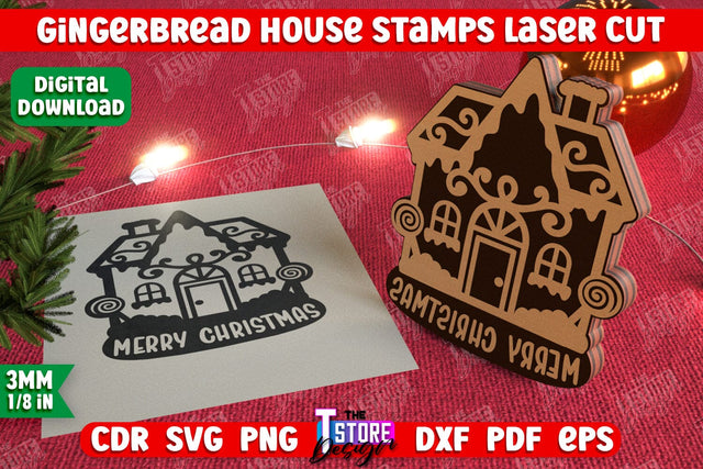 Gingerbread House Stamp | Christmas Stamp | Christmas Print | Template Stamp | CNC File SVG The T Store Design 