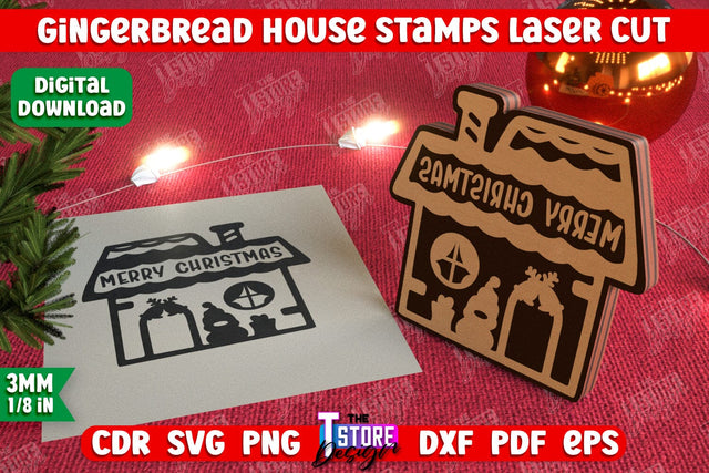 Gingerbread House Stamp | Christmas Stamp | Christmas Print | Template Stamp | CNC File SVG The T Store Design 
