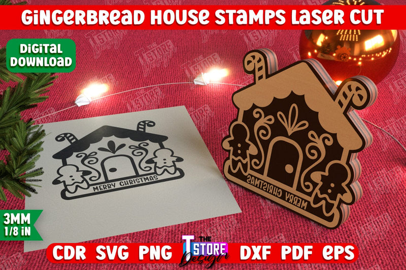 Gingerbread House Stamp | Christmas Stamp | Christmas Print | Template Stamp | CNC File SVG The T Store Design 