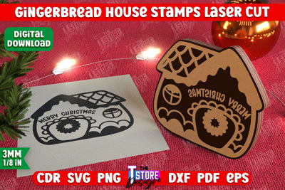 Gingerbread House Stamp | Christmas Stamp | Christmas Print | Template Stamp | CNC File SVG The T Store Design 