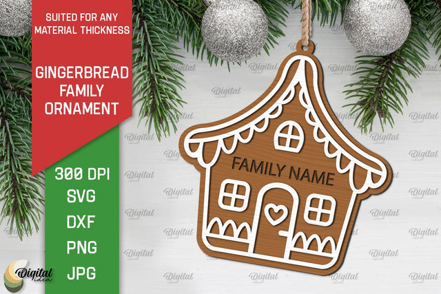 Gingerbread House SVG. Gingerbread Family Ornament Laser Cut SVG Evgenyia Guschina 
