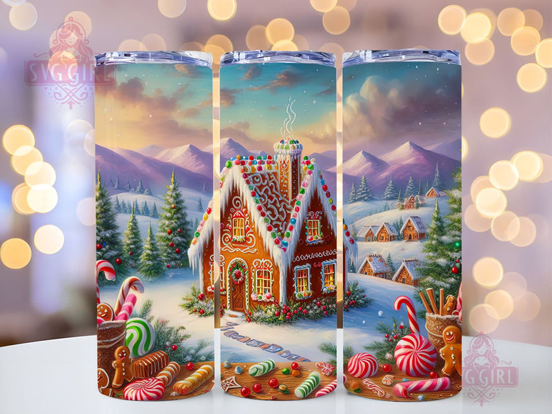 Gingerbread House Tumbler Wrap PNG, 20 oz Skinny Tumbler Sublimation, Straight & Tapered Tumbler Wrap, Instant Digital Download Sublimation SvggirlplusArt 