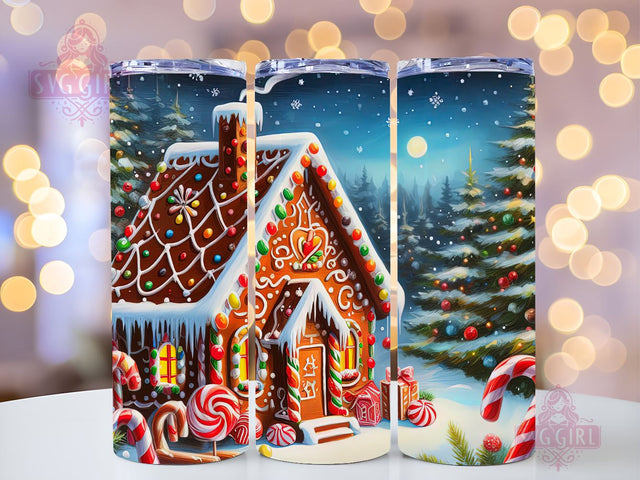 Gingerbread House Tumbler Wrap PNG, Painting Of A Gingerbread House With Candy Canes 20 oz Skinny Tumbler Sublimation, Straight & Tapered Tumbler Wrap, Instant Digital Download Sublimation SvggirlplusArt 
