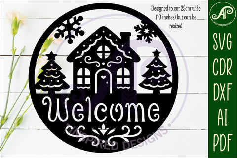 Gingerbread house welcome Christmas wall sign svg laser cut SVG APInspireddesigns 