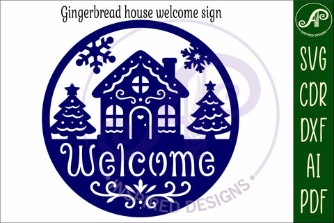 Gingerbread house welcome Christmas wall sign svg laser cut SVG APInspireddesigns 
