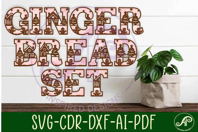 Gingerbread houses alphabet set. 2 layer letters. 55 letter SVG APInspireddesigns 