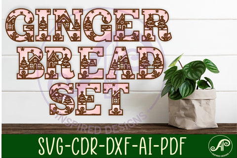 Gingerbread houses alphabet set. 2 layer letters. 55 letter SVG APInspireddesigns 