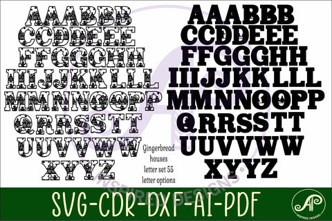 Gingerbread houses alphabet set. 2 layer letters. 55 letter SVG APInspireddesigns 