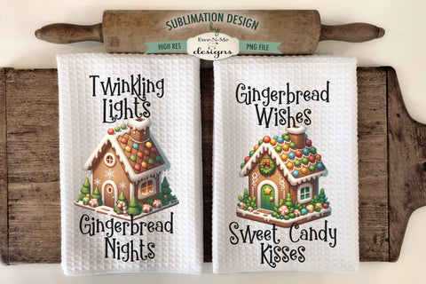 Gingerbread Houses Kitchen Towel Sublimation Designs Sublimation Ewe-N-Me Designs 