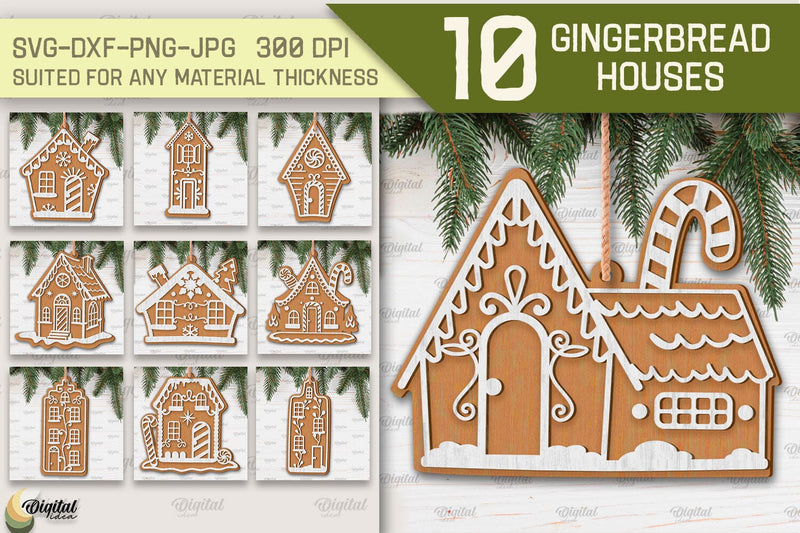 Gingerbread Houses Laser Cut Bundle. Merry Christmas SVG SVG Evgenyia Guschina 