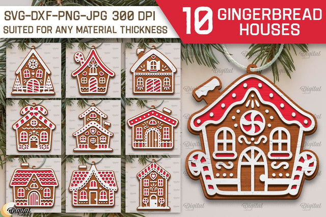 Gingerbread Houses Laser Cut Bundle. Merry Christmas SVG SVG Evgenyia Guschina 