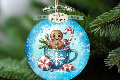 Gingerbread in Blue Cup - Wind Spinner Round Sublimation Design Sublimation Ewe-N-Me Designs 