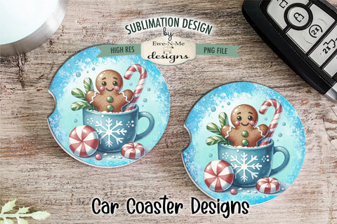 Gingerbread in Blue Cup - Wind Spinner Round Sublimation Design Sublimation Ewe-N-Me Designs 
