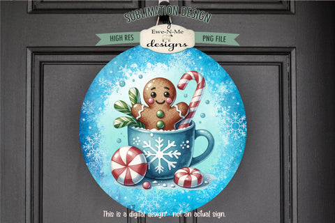 Gingerbread in Blue Cup - Wind Spinner Round Sublimation Design Sublimation Ewe-N-Me Designs 