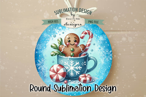 Gingerbread in Blue Cup - Wind Spinner Round Sublimation Design Sublimation Ewe-N-Me Designs 