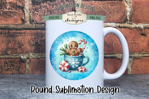 Gingerbread in Blue Cup - Wind Spinner Round Sublimation Design Sublimation Ewe-N-Me Designs 
