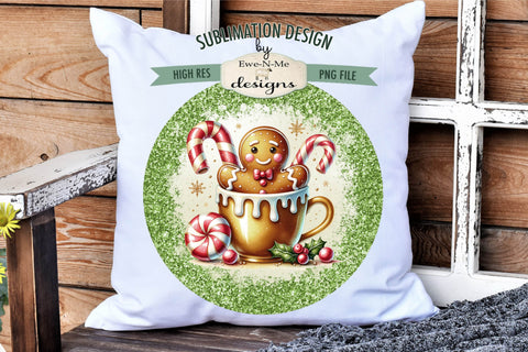Gingerbread in Gold Cup Green Glitter - Wind Spinner Round Sublimation Design Sublimation Ewe-N-Me Designs 