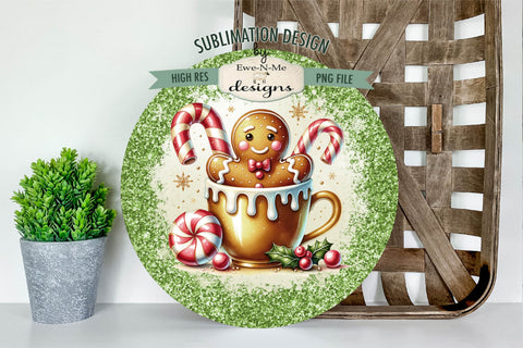 Gingerbread in Gold Cup Green Glitter - Wind Spinner Round Sublimation Design Sublimation Ewe-N-Me Designs 