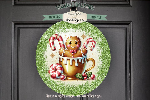 Gingerbread in Gold Cup Green Glitter - Wind Spinner Round Sublimation Design Sublimation Ewe-N-Me Designs 