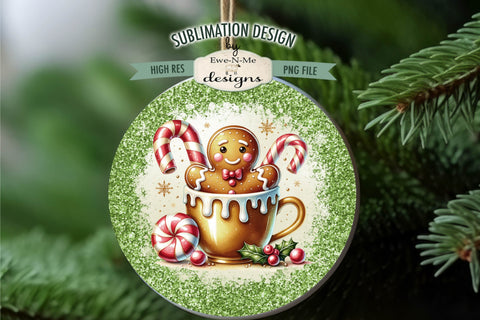 Gingerbread in Gold Cup Green Glitter - Wind Spinner Round Sublimation Design Sublimation Ewe-N-Me Designs 