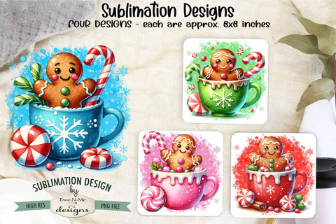 Gingerbread in Mugs Sublimation Designs | Christmas PNG Sublimation Ewe-N-Me Designs 