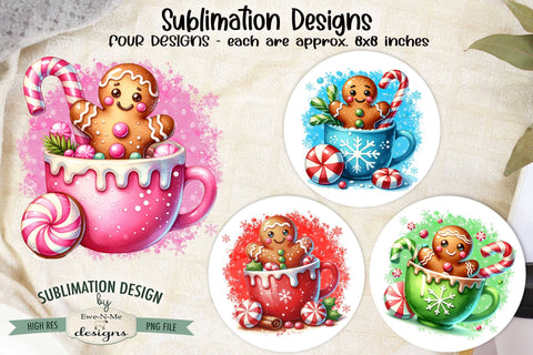 Gingerbread in Mugs Sublimation Designs | Christmas PNG Sublimation Ewe-N-Me Designs 