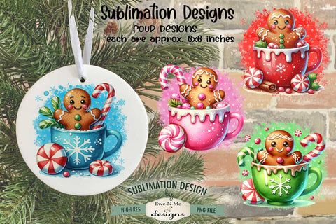 Gingerbread in Mugs Sublimation Designs | Christmas PNG Sublimation Ewe-N-Me Designs 