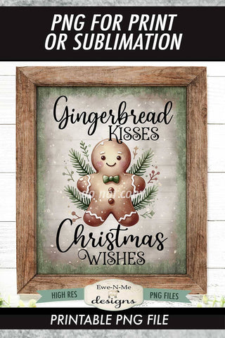 Gingerbread Kisses Sublimation Design | Vintage Sign PNG Sublimation Ewe-N-Me Designs 