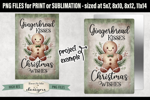 Gingerbread Kisses Sublimation Design | Vintage Sign PNG Sublimation Ewe-N-Me Designs 