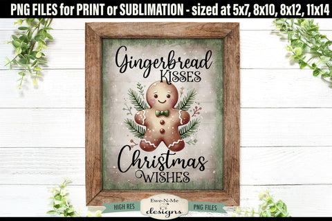 Gingerbread Kisses Sublimation Design | Vintage Sign PNG Sublimation Ewe-N-Me Designs 