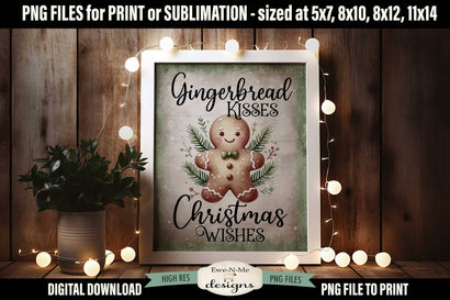 Gingerbread Kisses Sublimation Design | Vintage Sign PNG Sublimation Ewe-N-Me Designs 