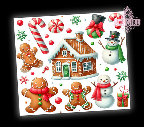 Gingerbread Man 20oz Tumbler Wrap Sublimation Design, Straight Tapered Tumbler Wrap, Cute Christmas Tumbler Png, Instant Digital Download Sublimation SvggirlplusArt 