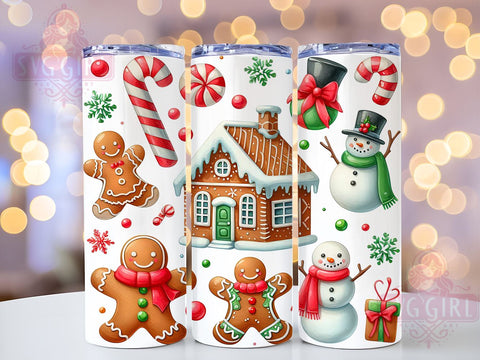 Gingerbread Man 20oz Tumbler Wrap Sublimation Design, Straight Tapered Tumbler Wrap, Cute Christmas Tumbler Png, Instant Digital Download Sublimation SvggirlplusArt 