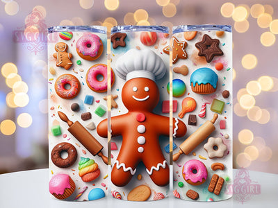 Gingerbread Man and Donuts 20 oz Skinny Tumbler PNG, bakery, foodie, whimsical, colorful, PNG Digital Download Sublimation SvggirlplusArt 