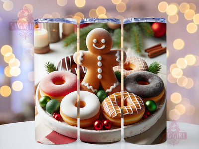 Gingerbread Man and Donuts 20 oz Skinny Tumbler png, PNG Digital Download Sublimation SvggirlplusArt 