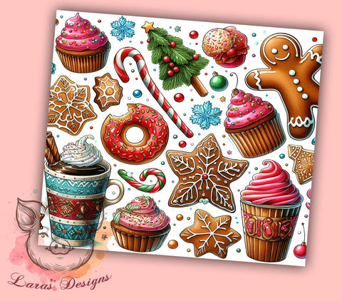 Gingerbread Man and Donuts 20 oz Skinny Tumbler Sublimation Design, Straight & Tapered Tumbler Png, Cute Christmas Tumbler Png, Digital Download PNG Sublimation Lara' s Designs 