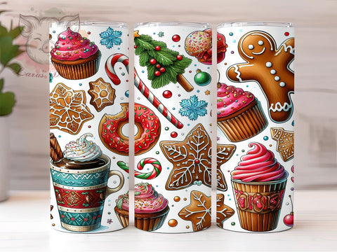 Gingerbread Man and Donuts 20 oz Skinny Tumbler Sublimation Design, Straight & Tapered Tumbler Png, Cute Christmas Tumbler Png, Digital Download PNG Sublimation Lara' s Designs 