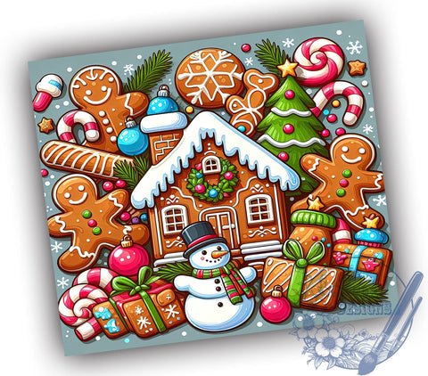 Gingerbread Man and Donuts 20oz Skinny Tumbler PNG, Cute Christmas Tumbler Sublimation Wrap, Straight & Tapered Tumbler Wrap, Instant Digital Download Sublimation ToriDesigns 