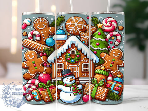 Gingerbread Man and Donuts 20oz Skinny Tumbler PNG, Cute Christmas Tumbler Sublimation Wrap, Straight & Tapered Tumbler Wrap, Instant Digital Download Sublimation ToriDesigns 