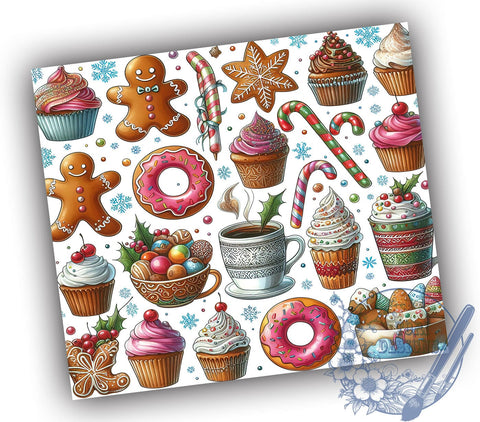 Gingerbread Man and Donuts 20oz Skinny Tumbler PNG, Cute Christmas Tumbler Sublimation Wrap, Straight & Tapered Tumbler Wrap, Instant Digital Download Sublimation ToriDesigns 
