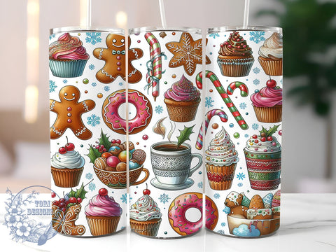 Gingerbread Man and Donuts 20oz Skinny Tumbler PNG, Cute Christmas Tumbler Sublimation Wrap, Straight & Tapered Tumbler Wrap, Instant Digital Download Sublimation ToriDesigns 