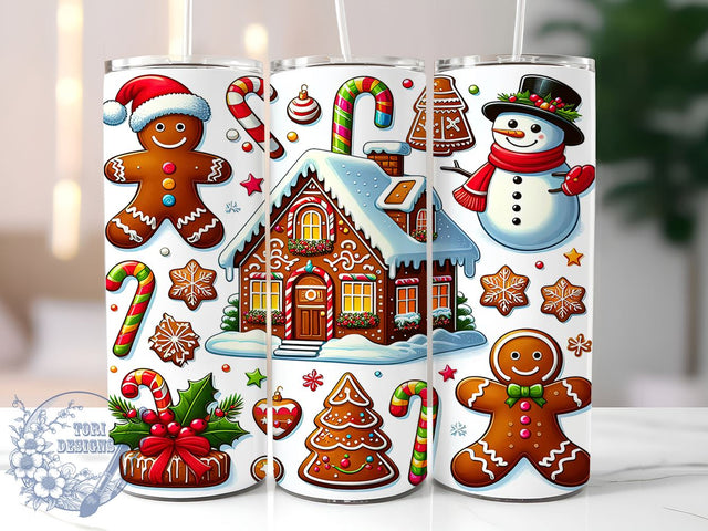 Gingerbread Man and Donuts 20oz Skinny Tumbler PNG, Cute Christmas Tumbler Sublimation Wrap, Straight & Tapered Tumbler Wrap, Instant Digital Download Sublimation ToriDesigns 