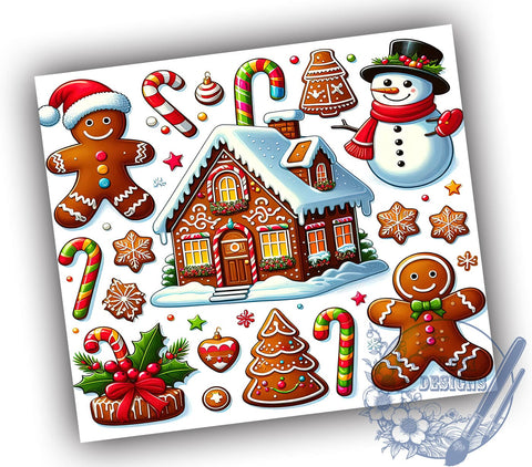 Gingerbread Man and Donuts 20oz Skinny Tumbler PNG, Cute Christmas Tumbler Sublimation Wrap, Straight & Tapered Tumbler Wrap, Instant Digital Download Sublimation ToriDesigns 