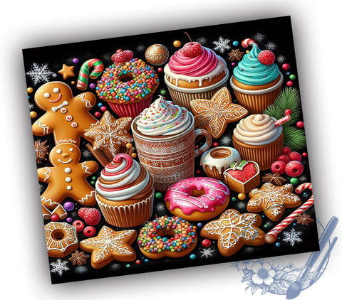 Gingerbread Man and Donuts 20oz Skinny Tumbler PNG, Cute Christmas Tumbler Sublimation Wrap, Straight & Tapered Tumbler Wrap, Instant Digital Download Sublimation ToriDesigns 